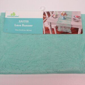 Easter Lace Table Runner Eggs Floral Blue Green 13"x72" Spring Decor NEW